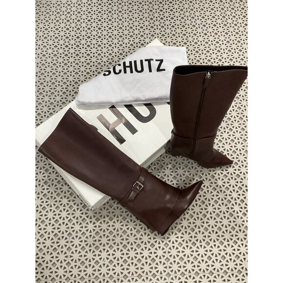 Schutz Jorian Up Boots in Dark Chocolate 5 with Box Womens leather Knee High - Picture 6 of 14